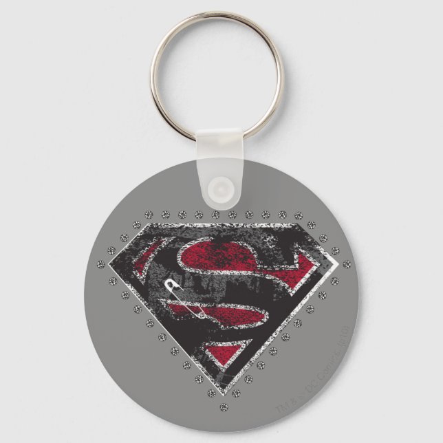 Supergirl Distress Logotyp Black och Red Nyckelring (Framsida)