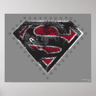 Supergirl Distress Logotyp Black och Red Poster