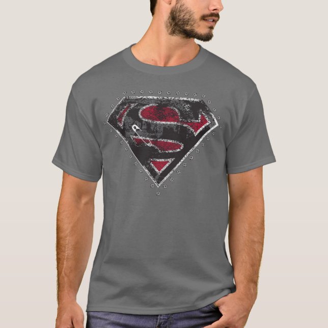 Supergirl Distress Logotyp Black och Red Tee (Framsida)