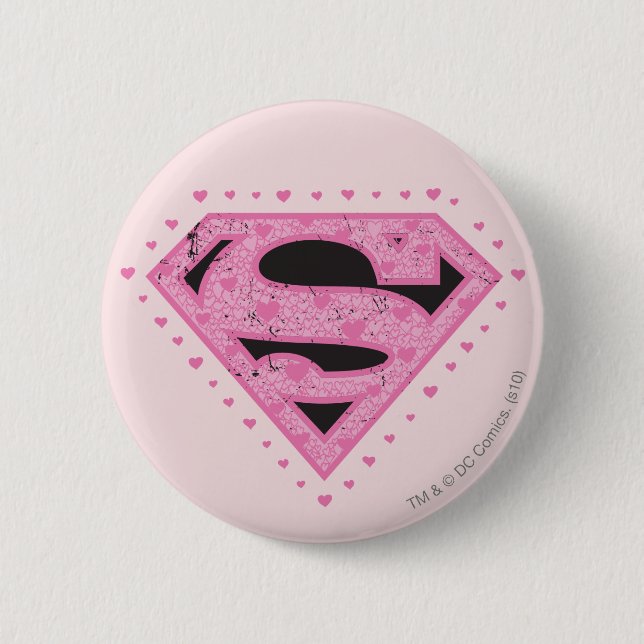 Supergirl Distress Logotyp Black och Rosa Knapp (Framsida)