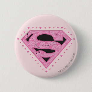 Supergirl Distress Logotyp Black och Rosa Knapp
