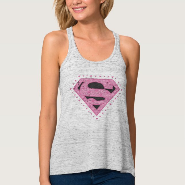 Supergirl Distress Logotyp Black och Rosa Linne Med Racerback (Framsida)