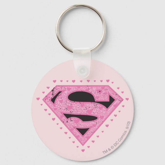 Supergirl Distress Logotyp Black och Rosa Nyckelring (Framsida)
