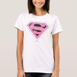 Supergirl Distress Logotyp Black och Rosa Tee Shirt