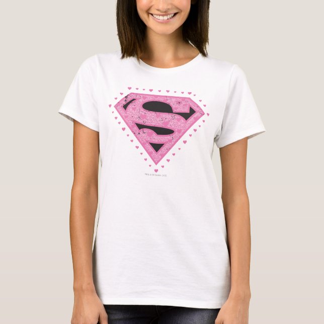 Supergirl Distress Logotyp Black och Rosa Tee Shirt (Framsida)