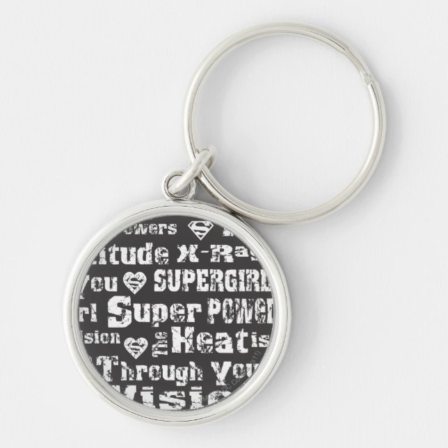 Supergirl Distress Text Rund Silverfärgad Nyckelring (Framsidan)