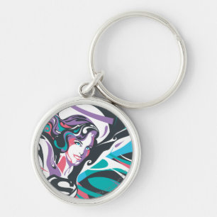 Supergirl Färg Stänk Swirls 2 Rund Silverfärgad Nyckelring