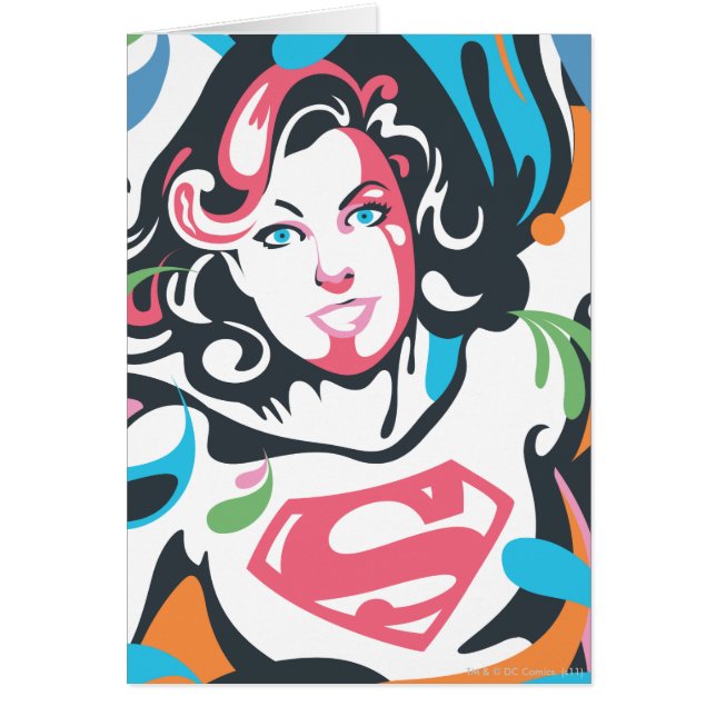 Supergirl Färg Stänk Swirls 3 Hälsningskort (Framsidan)