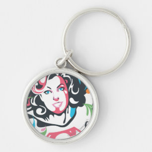 Supergirl Färg Stänk Swirls 3 Rund Silverfärgad Nyckelring