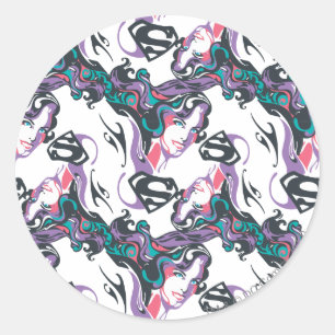Supergirl Färg Stänk Swirls Mönster 3 Runt Klistermärke