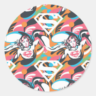 Supergirl Färg Stänk Swirls Mönster 4 Runt Klistermärke