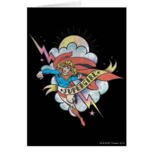 Supergirl Flies Lightning Tattoo Hälsningskort