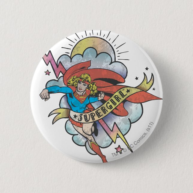 Supergirl Flies Lightning Tattoo Knapp (Framsida)