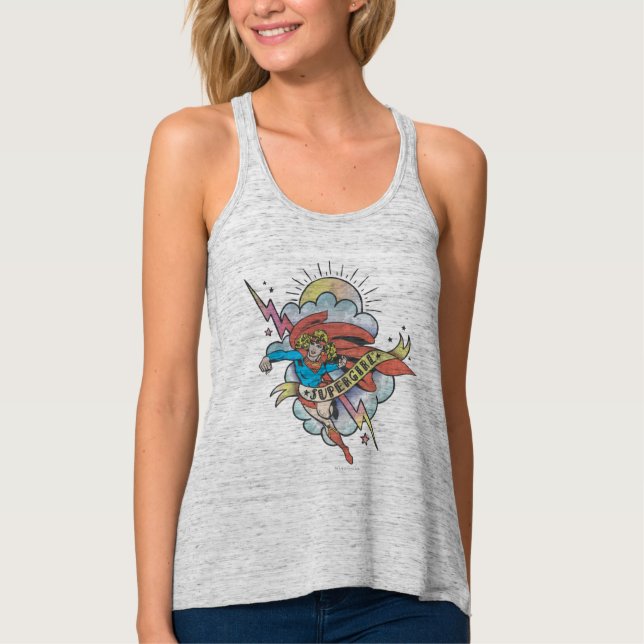 Supergirl Flies Lightning Tattoo Linne Med Racerback (Framsida)