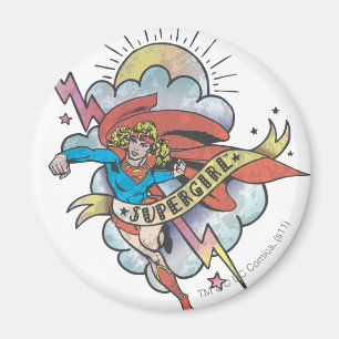 Supergirl Flies Lightning Tattoo Magnet