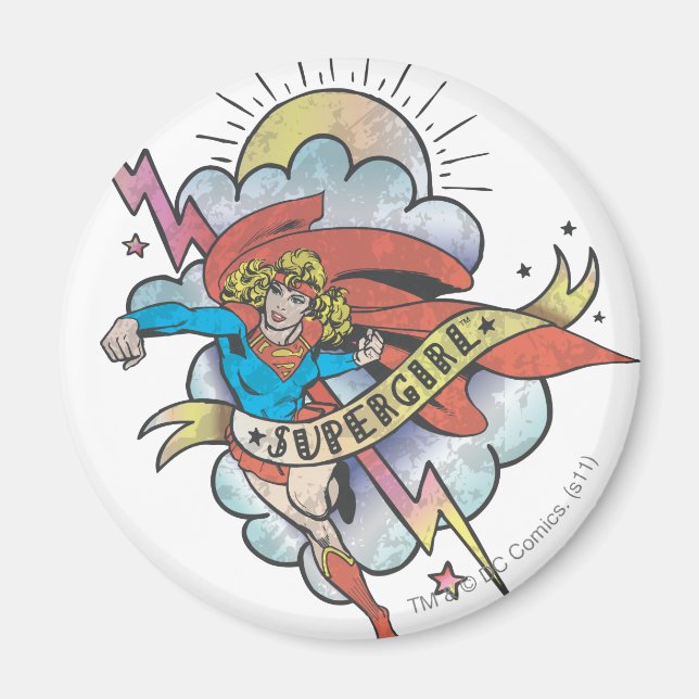 Supergirl Flies Lightning Tattoo Magnet (Framsidan)