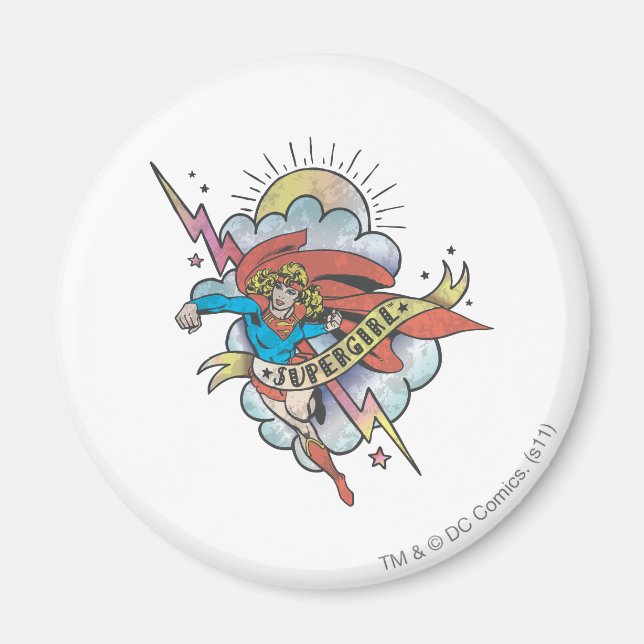 Supergirl Flies Lightning Tattoo Magnet (Framsidan)