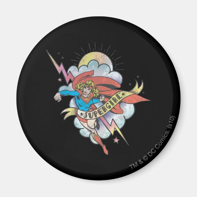 Supergirl Flies Lightning Tattoo Magnet (Framsidan)