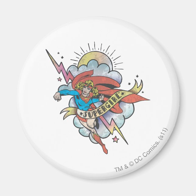 Supergirl Flies Lightning Tattoo Magnet (Framsidan)
