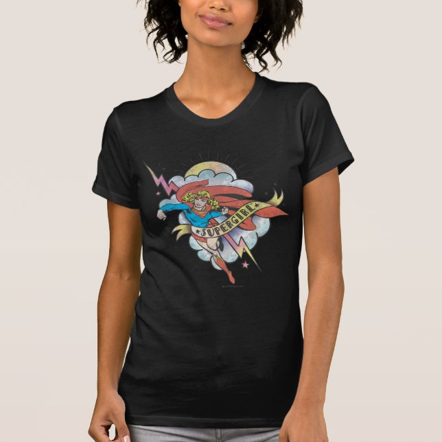 Supergirl Flies Lightning Tattoo T Shirt (Framsida)