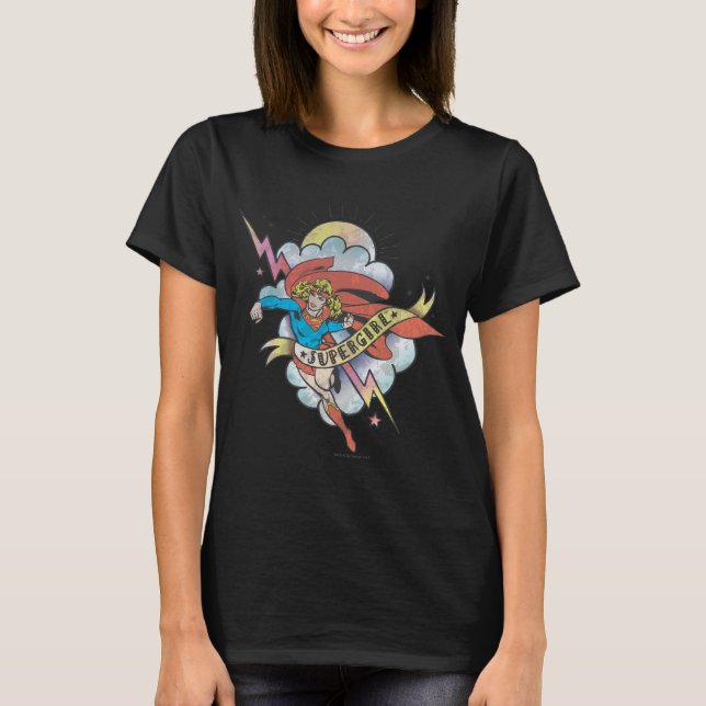 Supergirl Flies Lightning Tattoo Tee Shirt (Framsida)