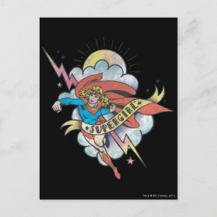 Supergirl Flies Lightning Tattoo Vykort