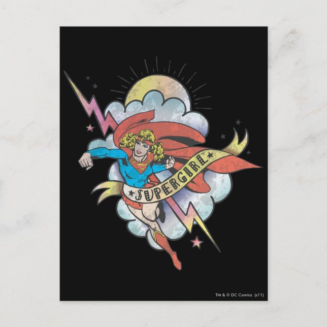 Supergirl Flies Lightning Tattoo Vykort (Framsida)