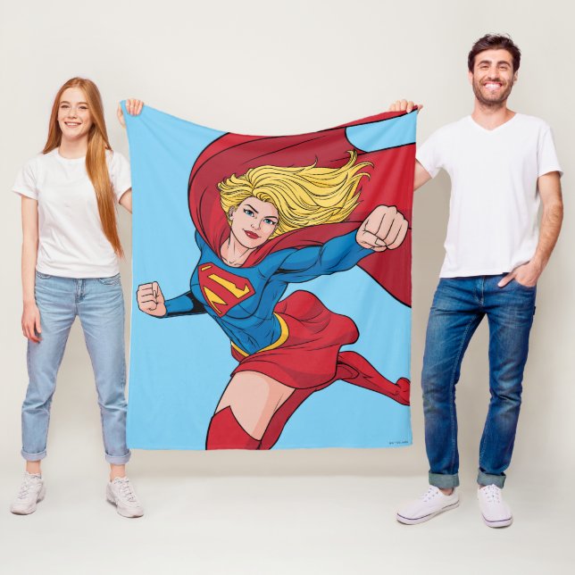 Supergirl Flies Upwards Illustration Fleecefilt (På plats)