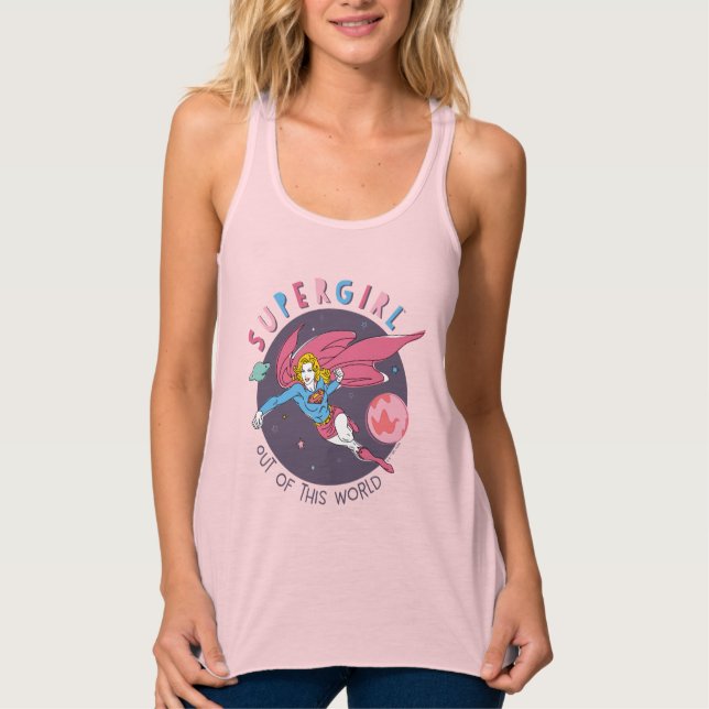 Supergirl Flies Upwards Illustration Linne Med Racerback (Framsida)