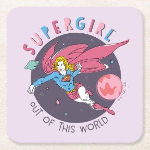 Supergirl Flies Upwards Illustration Underlägg Papper Kvadrat