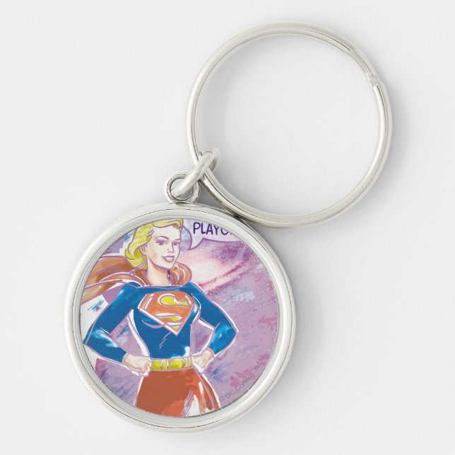 Supergirl Galaxy Rund Silverfärgad Nyckelring (Framsidan)