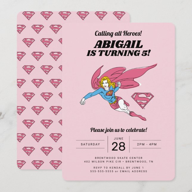 Supergirl Girls Birthday-inbjudan Inbjudningar (Fram/baksida)