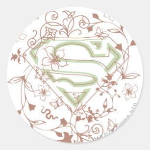 Supergirl Grönt Blommigt Logotyp Runt Klistermärke