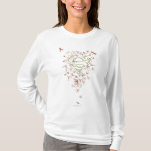 Supergirl Grönt Blommigt Logotyp Tee Shirt