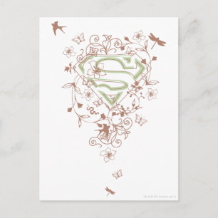 Supergirl Grönt Blommigt Logotyp Vykort