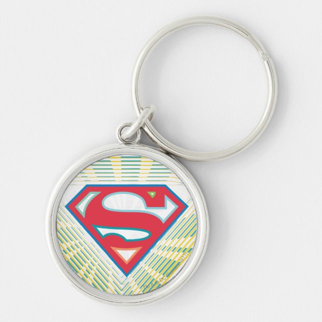 Supergirl Groovy Logotyp Rund Silverfärgad Nyckelring (Framsidan)