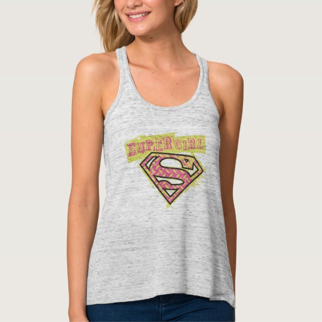 Supergirl Grunge Logotyp Rosa Linne Med Racerback (Framsida)