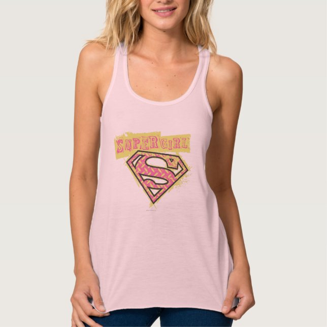 Supergirl Grunge Logotyp Rosa Linne Med Racerback (Framsida)