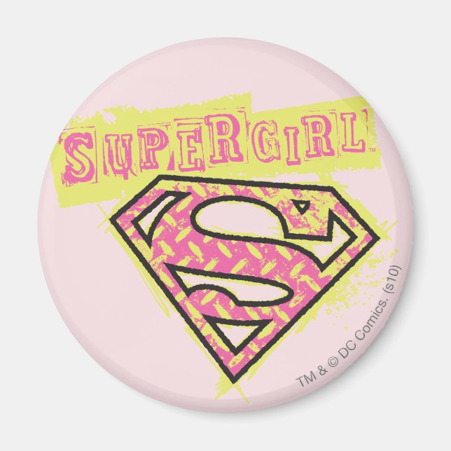 Supergirl Grunge Logotyp Rosa Magnet (Framsidan)