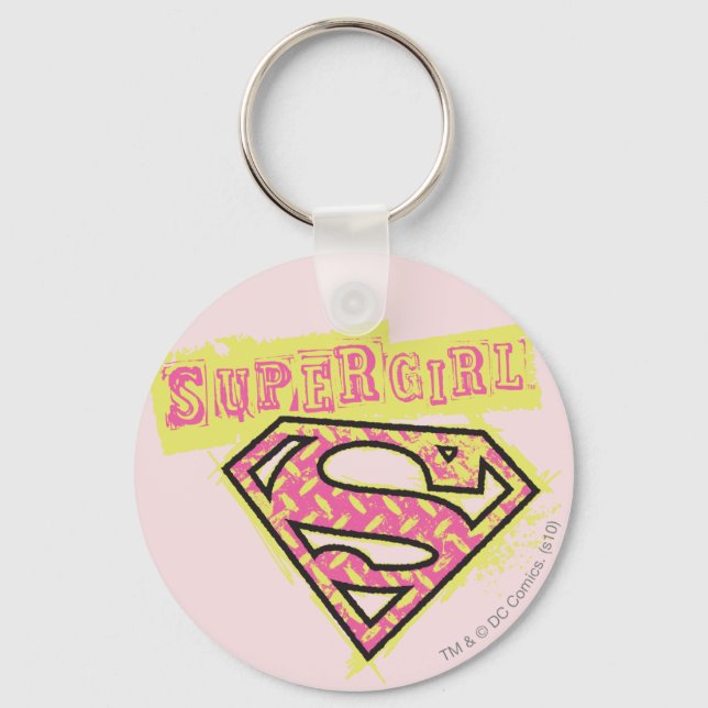 Supergirl Grunge Logotyp Rosa Nyckelring (Framsida)