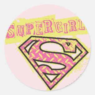Supergirl Grunge Logotyp Rosa Runt Klistermärke