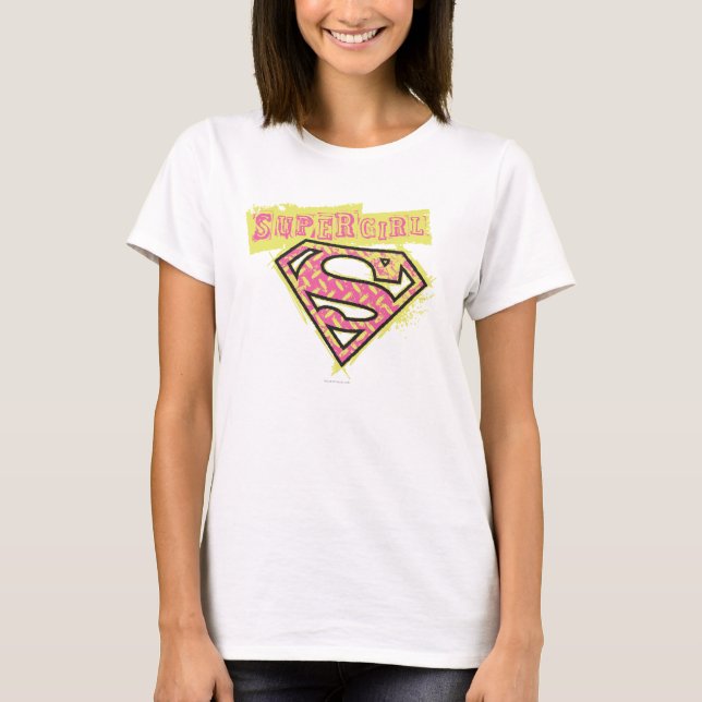 Supergirl Grunge Logotyp Rosa T Shirt (Framsida)