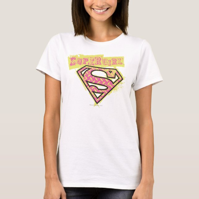Supergirl Grunge Logotyp Rosa Tee Shirt (Framsida)