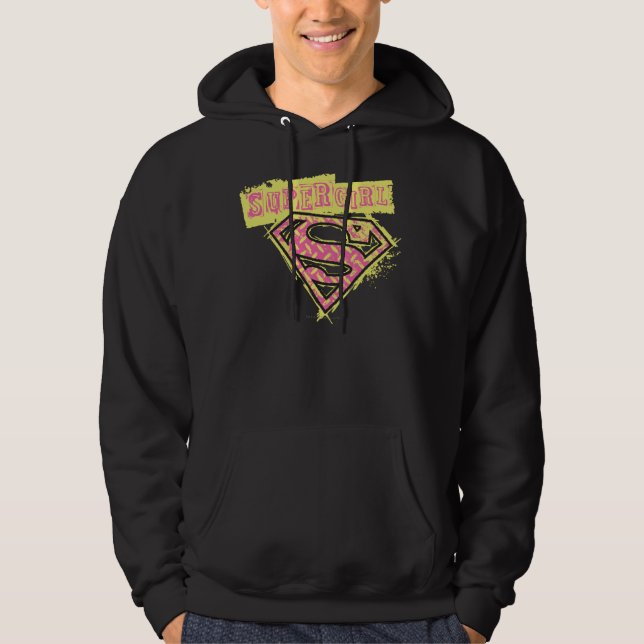 Supergirl Grunge Logotyp Rosa Tröja Med Luva (Framsida)