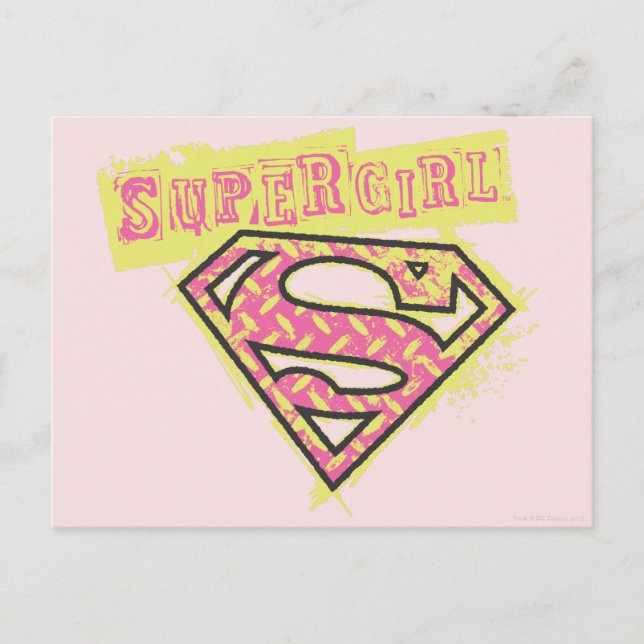 Supergirl Grunge Logotyp Rosa Vykort (Framsida)