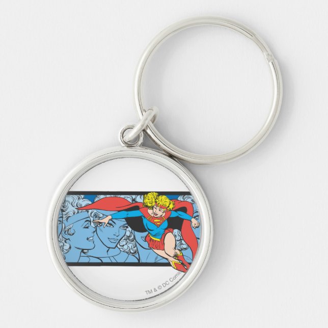 Supergirl Head Shots Rund Silverfärgad Nyckelring (Framsidan)