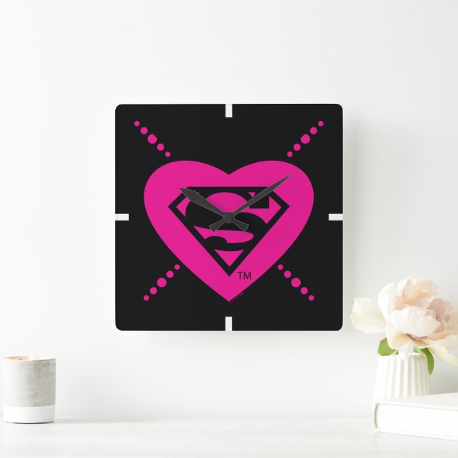 Supergirl Hearts Diagonal Mönster Fyrkantig Klocka (Hem)