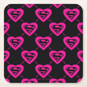 Supergirl Hearts Diagonal Mönster Underlägg Papper Kvadrat