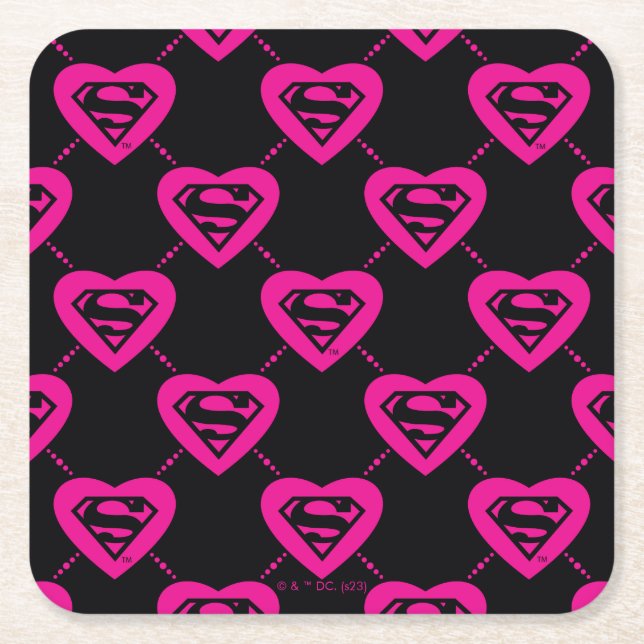 Supergirl Hearts Diagonal Mönster Underlägg Papper Kvadrat (Framsidan)