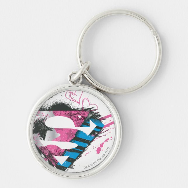 Supergirl Hearts Logotyp Rund Silverfärgad Nyckelring (Framsidan)